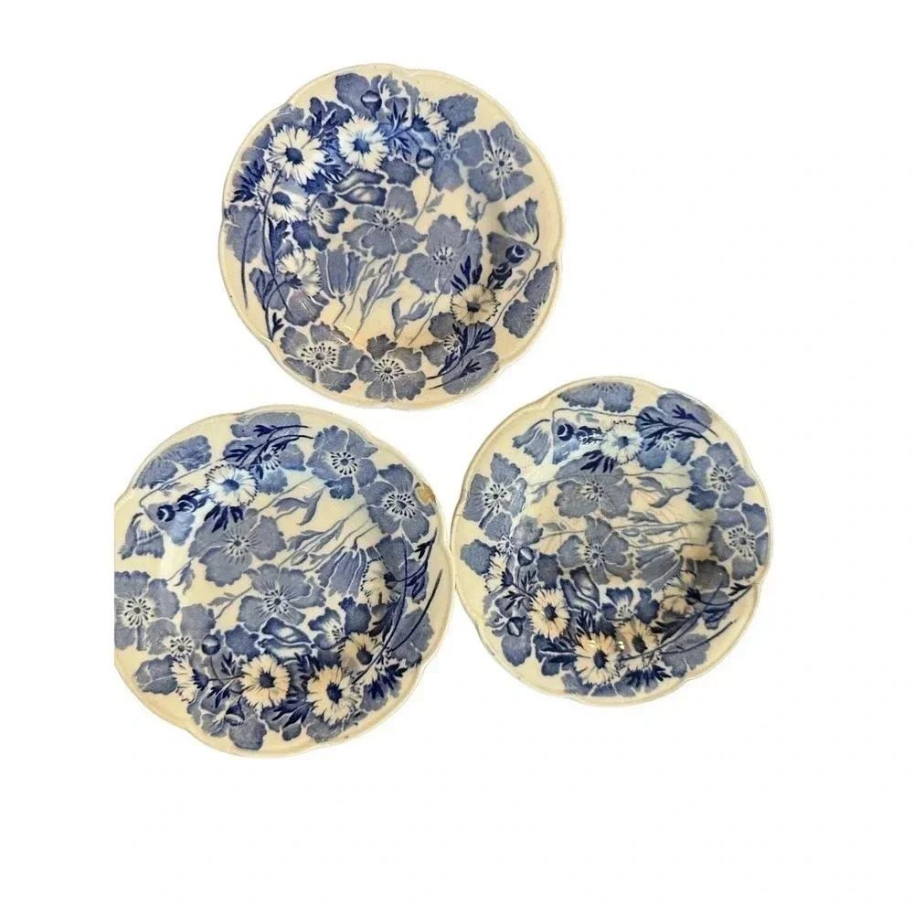 Set Of 3 Gay Day England Wood And Sons Blue & White Floral Print small Plates
